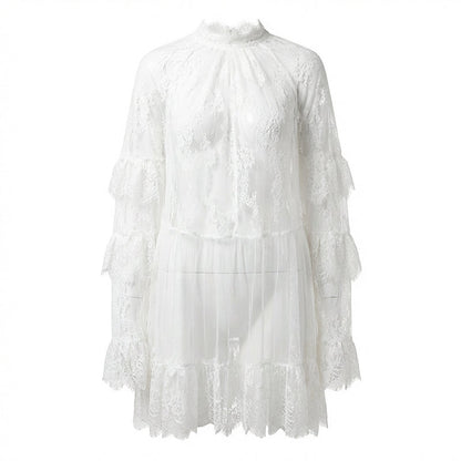 👗 50% DE RÉDUCTION ✨ Robe femme dentelle ajourée – Manches volantées & coupe fluide – 2 couleurs, 5 tailles – parfaite pour une soirée chic ou un look bohème romantique 🌹