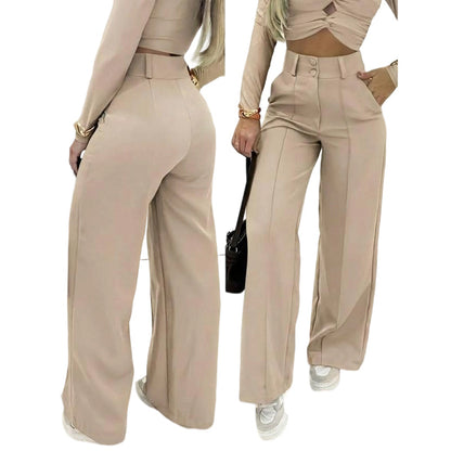 👖 50% DE RÉDUCTION! 🌸 Pantalon Taille Haute à Jambes Larges pour Femme – Couleur Unie, Tissu Fluide & Look Élégant 💕