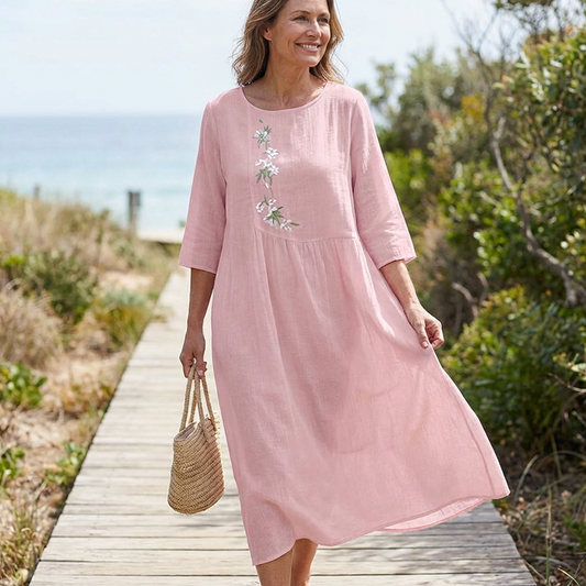 🌸 50% DE RÉDUCTION + LIVRAISON OFFERTE ! ✨ Robe Midi Brodée Décontractée – Nouveauté 2026 – Tissu Léger, Broderie Élégante & Chic Quotidien 🎀
