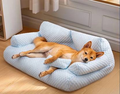 🐶 50% DE RÉDUCTION ❄️ Lit canapé rafraîchissant en soie glacée pour chiens – Respirant & lavable – Surface anti-chaleur, antidérapant & confortable – idéal pour l’été ou les sols chauds 🛋️