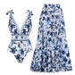 👗 50% DE RÉDUCTION! 🌊 Maillot de Bain Une-Pièce Imprimé à Col en V avec Lacets & Jupe – Coupe Élégante, Jupe Intégrée & Parfait Pour Un Look Féminin À La Plage 🏖️