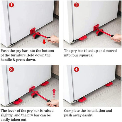 🪑 50% DE RÉDUCTION ⏰ Ensemble d’outils de levage et de déplacement de meubles – 4 roulettes, levier & patins en mousse – Déplacez facilement canapés, armoires ou réfrigérateurs – protège les sols et réduit l’effort 💪🏠✨