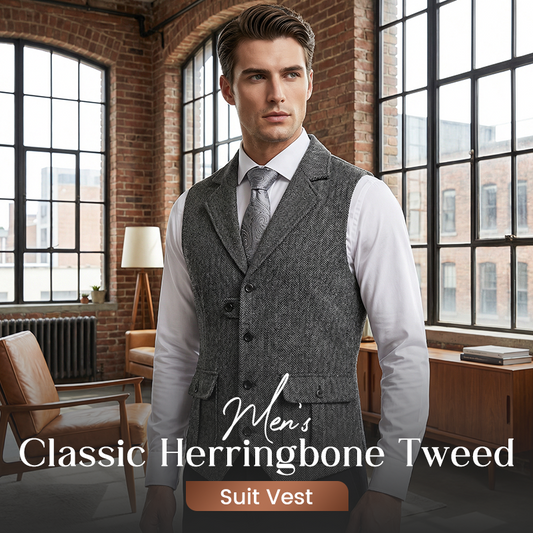 👔 60 % DE RÉDUCTION MAINTENANT ! ✨ Gilet de costume classique en tweed à chevrons pour homme – Texture élégante, coupe ajustée et style vintage 🧥