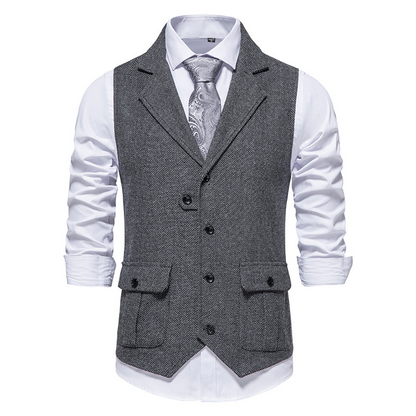 👔 60 % DE RÉDUCTION MAINTENANT ! ✨ Gilet de costume classique en tweed à chevrons pour homme – Texture élégante, coupe ajustée et style vintage 🧥