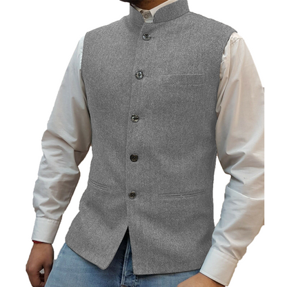 👔 60% DE RÉDUCTION! 💎 Gilet à Chevrons pour Homme avec Col Montant – Coupe Structurée, Tissu Texturé & Poches Fonctionnelles ⚫