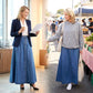 👗 60% DE RÉDUCTION ! ✨ Jupe en Jean Vintage à Boutons sur le Devant – Coupe Trapèze – Style Rétro, Taille Ajustable & Look Décontracté 💙