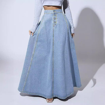 👗 60% DE RÉDUCTION ! ✨ Jupe en Jean Vintage à Boutons sur le Devant – Coupe Trapèze – Style Rétro, Taille Ajustable & Look Décontracté 💙