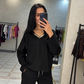 🌸 60% DE RÉDUCTION ! 👚 Ensemble Haut à Col en V & Pantalon à Cordon pour Femmes – Tissu Doux, Coupe Décontractée & Look Quotidien 👖