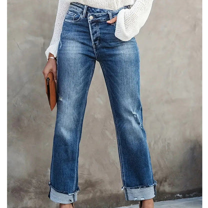 👖 60% DE RÉDUCTION! 💙 Jean Stretch Taille Haute Jambe Droite pour Femme – Confortable, Silhouette Allongeante & Look Classique pour Un Style Intemporel ✨