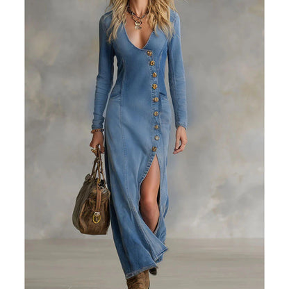 👗 60% DE RÉDUCTION ! ✨ Robe Longue à Manches Longues et Col en V pour Femme – Tissu Doux, Coupe Élégante & Polyvalente 💃