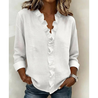👚 50% de Réduction! ✨ Blouse à Col en V à Volants – Douce, Flatteuse & Élégance Quotidienne 🌸