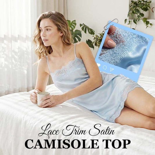 🌸 50% DE RÉDUCTION ! ✨ Haut Camisole en Satin avec Bordure en Dentelle – Tissu Luxueux, Détails Délicats & Polyvalent 💕