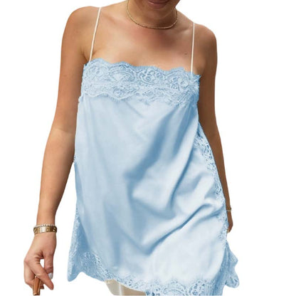 🌸 50% DE RÉDUCTION ! ✨ Haut Camisole en Satin avec Bordure en Dentelle – Tissu Luxueux, Détails Délicats & Polyvalent 💕