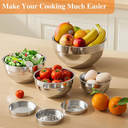 🍲 50% DE RÉDUCTION! 🥣 6 Bols en Acier Inoxydable 304 – 3 râpes incluses, solides & empilables – Parfaits pour préparer & servir vos repas 🔪