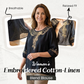 👚 60% DE RÉDUCTION 🌸 Blouse femme brodée coton-lin – Broderie florale, manches 3/4 & 4 couleurs – Tailles S-3XL – idéale pour le printemps ou l’été – légère et chic 🌿