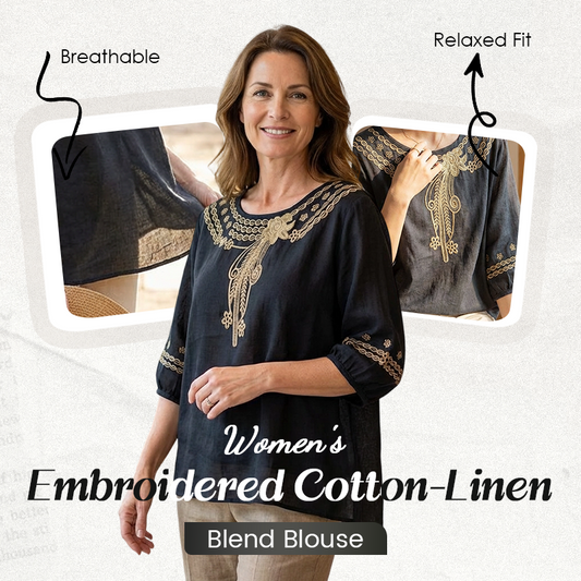 👚 60% DE RÉDUCTION 🌸 Blouse femme brodée coton-lin – Broderie florale, manches 3/4 & 4 couleurs – Tailles S-3XL – idéale pour le printemps ou l’été – légère et chic 🌿