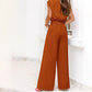 👚 60% DE RÉDUCTION! 💃 Ensemble Haut à Col V Noué & Pantalon Large – Tissu Fluide, Taille Élastique & Look Élégant 🩳