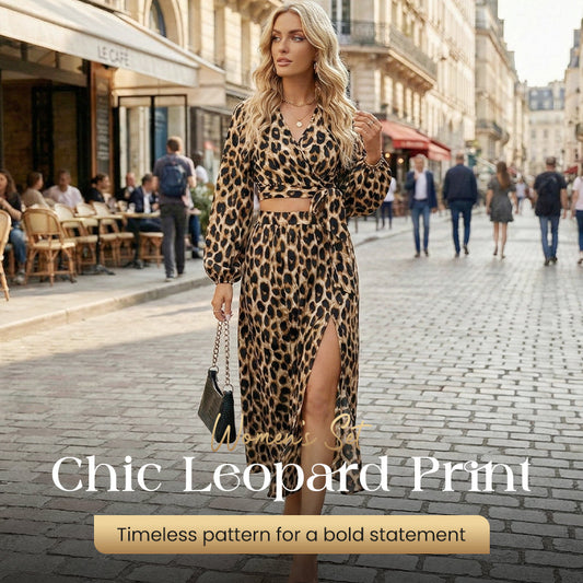 👚 60% DE RÉDUCTION! 🐆 Ensemble 2 Pièces – Haut à Col V & Jupe Imprimé Léopard, Look Tendance & Tissu Fluide 🌸