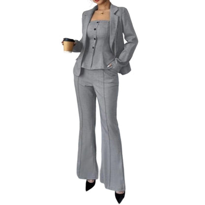 👚 60% DE RÉDUCTION! 💃 Ensemble 3 Pièces pour Femme avec Pantalon Évasé – Haut à Manches Longues, Pantalon Taille Haute & Ceinture Associée ✨