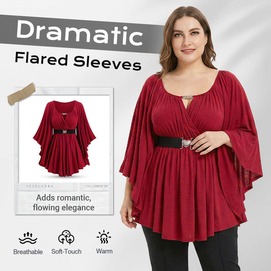 👚 50% DE RÉDUCTION! ✨ Haut Tunique Femme à Manches Évasées – Tissu Fluide, Col V & Style Élégant 🌸