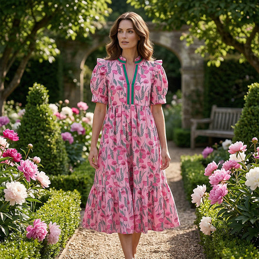 👗 50% de Réduction! 🌸 Robe Longue Florale à Volants – Manches Bouffantes, Fluide & Confort Élégant ✨