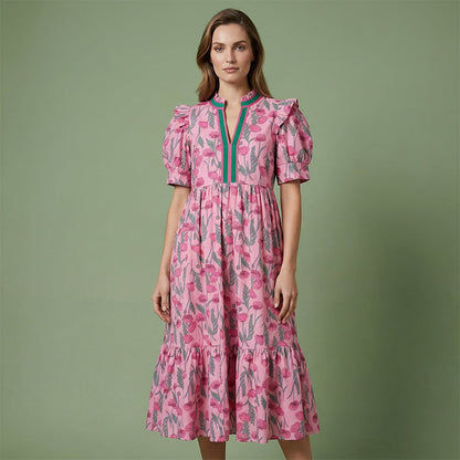 👗 50% de Réduction! 🌸 Robe Longue Florale à Volants – Manches Bouffantes, Fluide & Confort Élégant ✨