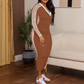 👗 50% DE RÉDUCTION ! ⭐ Robe près du corps femme à manches longues, col V & détails sportifs à rayures – Coupe flatteuse, confortable & idéale toute l’année 🌸