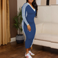 👗 50% DE RÉDUCTION ! ⭐ Robe près du corps femme à manches longues, col V & détails sportifs à rayures – Coupe flatteuse, confortable & idéale toute l’année 🌸