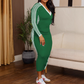 👗 50% DE RÉDUCTION ! ⭐ Robe près du corps femme à manches longues, col V & détails sportifs à rayures – Coupe flatteuse, confortable & idéale toute l’année 🌸