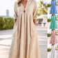 👗 50% DE RÉDUCTION! 🌸 Robe Midi Casual Femme Col V – Avec Poches Pratiques, Tissu Doux & Coupe Fluide ✨