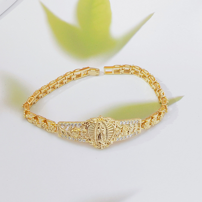 📿 60% DE RÉDUCTION! ✨ Bracelet Vierge Marie Fleur Ajourée – Élégant, Fini Doré & Design Délicat 🙏