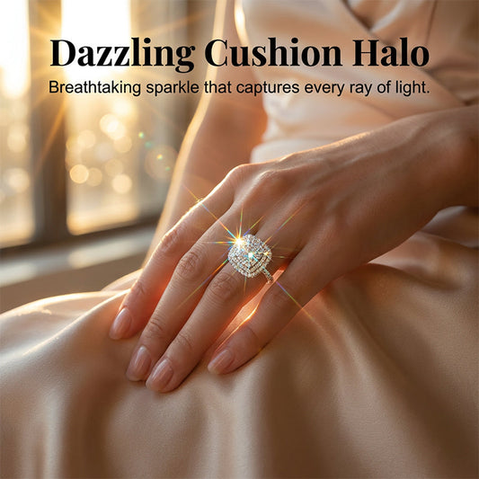 💍 60% DE RÉDUCTION! ✨ Bague Carrée Double Halo Brillante pour Femme – Design Éclatant, Finition Or & Parfaite pour les Occasions Spéciales 🌟