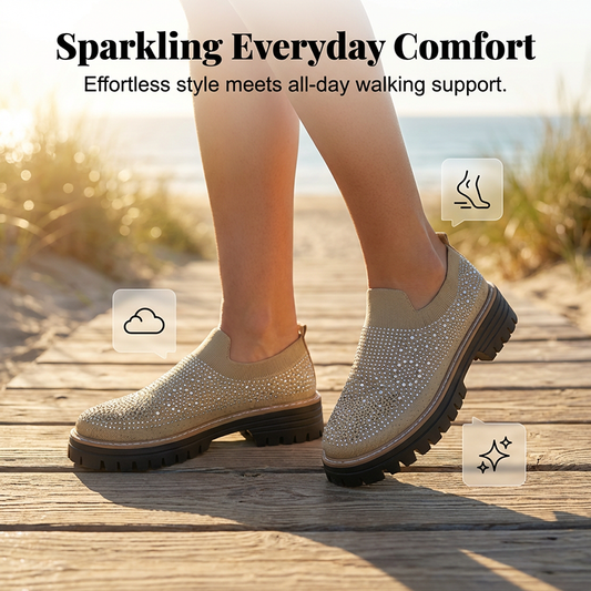 👞 50% DE RÉDUCTION! ✨ Moccasins à Strass – Enfiler Facile, Semelle Plateforme & Tricot Respirant Pour Un Style Éblouissant 🌸