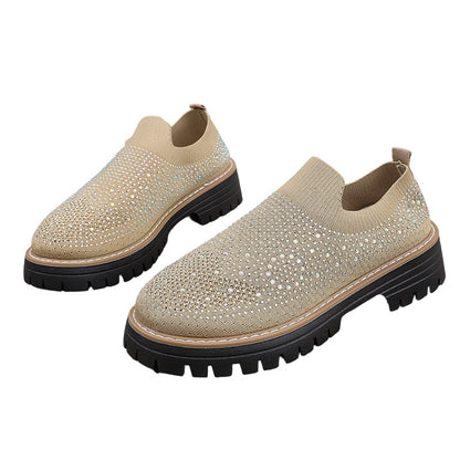 👞 50% DE RÉDUCTION! ✨ Moccasins à Strass – Enfiler Facile, Semelle Plateforme & Tricot Respirant Pour Un Style Éblouissant 🌸