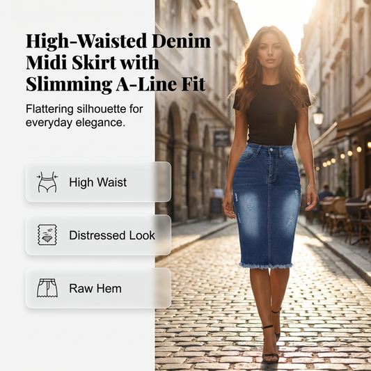 👗 60% DE RÉDUCTION! ✨ Jupe en Jean Taille Haute – Ourlet Effiloché, Coupe A-Line & Denim Stretch, Un Indispensable Vintage Pour Un Style Tendance 🌸