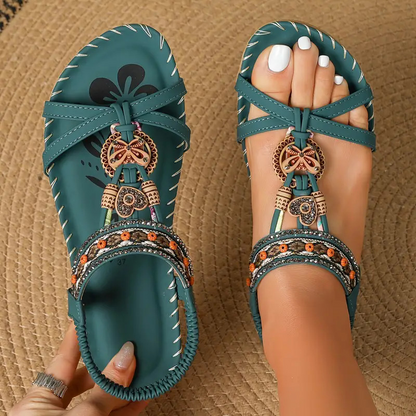 👡 60% DE RÉDUCTION! ✨ Sandales Plates Perlées Bohémiennes pour Femmes – Perles Délicates, Style Libre & Confortables pour l'Été 🌸