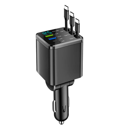 🔋 50% DE RÉDUCTION 🚗 Chargeur de voiture 7-en-1 rétractable à charge rapide – Avec affichage de la tension – Ports USB-C & Lightning, câble intégré – recharge organisée et efficace pour tous vos appareils 📱