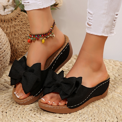 👡 60% DE RÉDUCTION! 🎀 Sandales Compensées à Bout Ouvert & Nœud Papillon pour Femmes – Élégantes, Confortables & Parfaites pour l'Été ☀️
