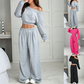 👚 60% DE RÉDUCTION! 🔥 Ensemble Sweat-Shirt Décolleté & Pantalon à Jambes Larges pour Femme – Look Tendance, Tissu Doux & Confortable au Quotidien 💃