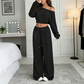 👚 60% DE RÉDUCTION! 🔥 Ensemble Sweat-Shirt Décolleté & Pantalon à Jambes Larges pour Femme – Look Tendance, Tissu Doux & Confortable au Quotidien 💃