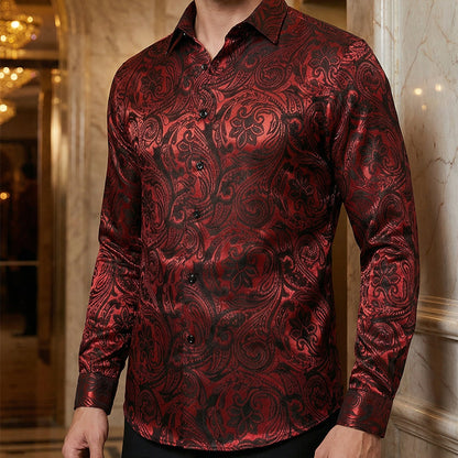 👔 60% DE RÉDUCTION! ✨ Chemise Imprimée Damasquée – Coupe Ajustée, Texture Soie & Col Impeccable Pour Un Look Élégant 💎