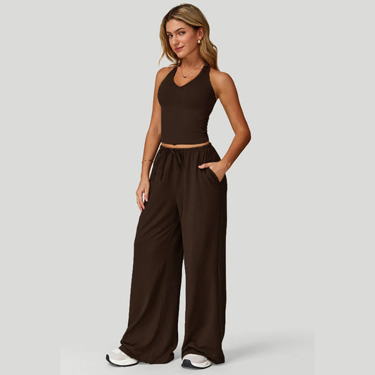 👚 60% DE RÉDUCTION! 💃 Ensemble Haut Court Dos Nu & Pantalon Large pour Femme – Élégant, Confortable & Parfait Pour L'Été ☀️