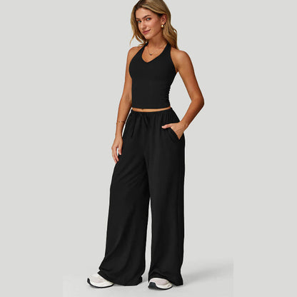 👚 60% DE RÉDUCTION! 💃 Ensemble Haut Court Dos Nu & Pantalon Large pour Femme – Élégant, Confortable & Parfait Pour L'Été ☀️