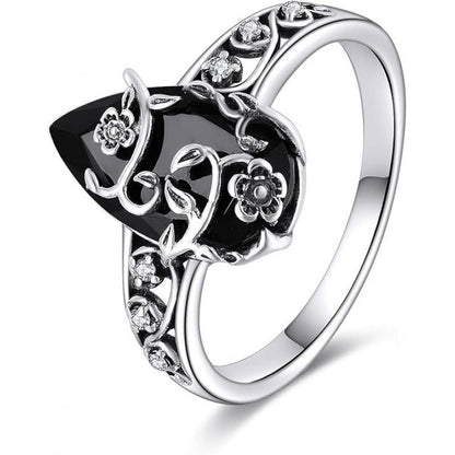 💐50% DE RÉDUCTION ! Bague Romantique Ajustable – Style Bohème avec Pierre Précieuse Noire 🌙💍【Offre Spéciale】