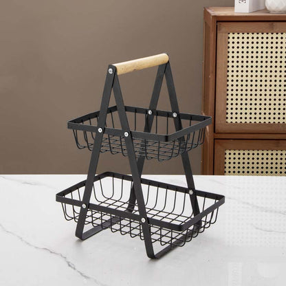 🍎 60% DE RÉDUCTION! ✨ Panier à Fruits Métallique 3 Étages avec Poignée en Bois – Design Élégant, Gain de Place & Parfait Pour La Cuisine 🏠