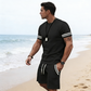 👕 63% DE RÉDUCTION! 🔥 Ensemble 2 Pièces pour Homme – T-Shirt Rayé & Short, Look Décontracté, Tissu Léger & Parfait Pour Les Journées Chaudes ☀️