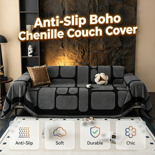 🛋️ 50% DE RÉDUCTION! 🧵 Housse de Canapé Antidérapante en Chenille – Style Bohème, Douce au Toucher & Ajustement Universel Pour Un Confort Élégant 🏠