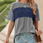 👚 50% DE RÉDUCTION 🌈 Haut décontracté à manches courtes pour femme – Col rond, rayures & patchwork de couleurs – Tissu doux, léger & look original – parfait pour le printemps, l’été ou un style casual unique ✨