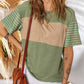 👚 50% DE RÉDUCTION 🌈 Haut décontracté à manches courtes pour femme – Col rond, rayures & patchwork de couleurs – Tissu doux, léger & look original – parfait pour le printemps, l’été ou un style casual unique ✨
