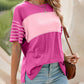 👚 50% DE RÉDUCTION 🌈 Haut décontracté à manches courtes pour femme – Col rond, rayures & patchwork de couleurs – Tissu doux, léger & look original – parfait pour le printemps, l’été ou un style casual unique ✨